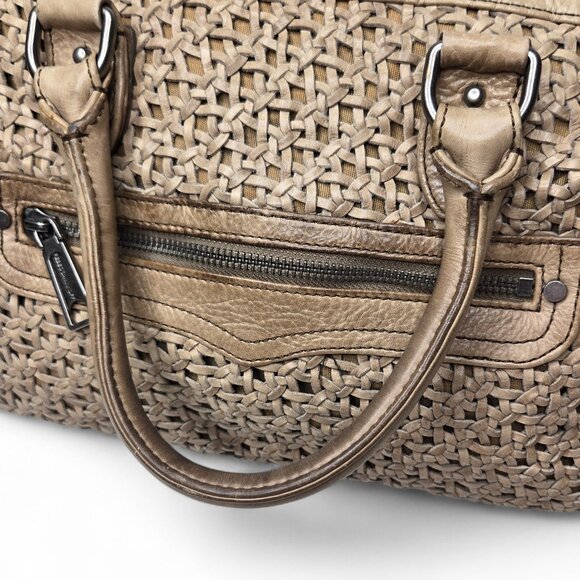 Rebecca Minkoff Distressed Woven Leather Satchel Women's Purse Shoulder Strap - Picture 11 of 12